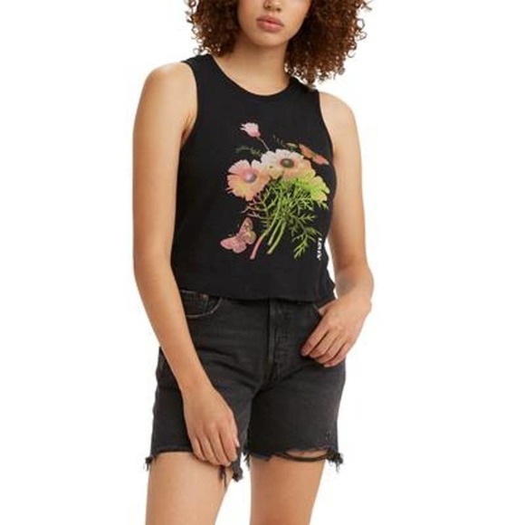 JR574 Levi's Black Women's Zoey Cropped Tank Top Size L - Picture 1 of 1